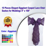10 Pieces Elegant Eggplant Caspari Lace Chair Sashes for Weddings 9" x 108"