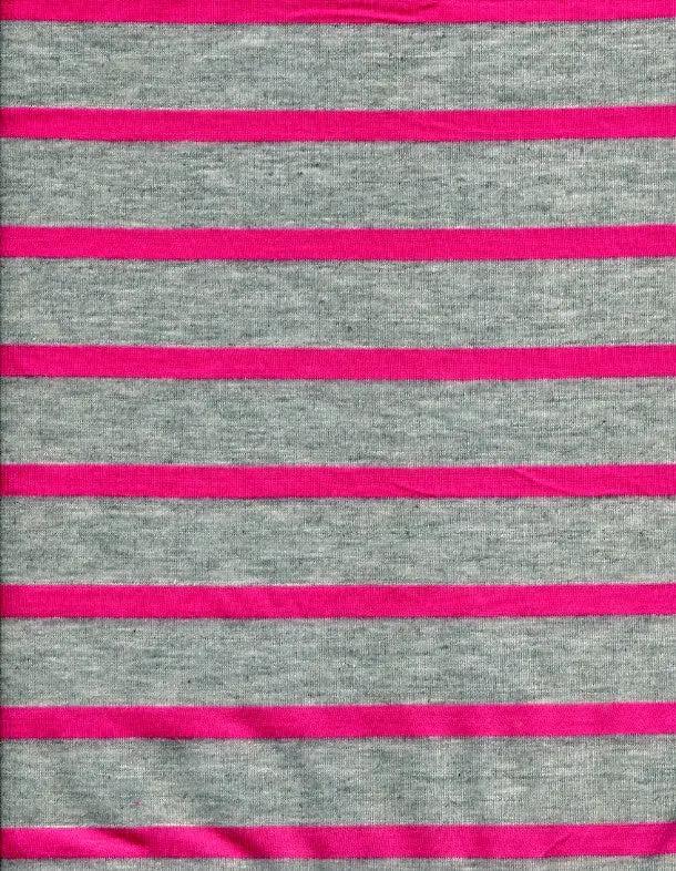 Poly Rayon Jersey Stripe Fabric 1 Yard Fuchsia & Hot Silver Lightweight Drapey 58/60" Wide