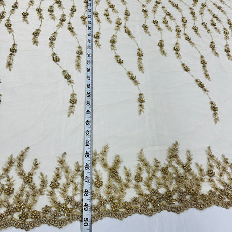 1 Yard Beaded Lace Fabric Embroidered, 100% Polyester Net Mesh, Elegant Textile for Fashion & Crafts