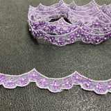 1 Yard Beaded & Corded Lace Trimming on Net Mesh | 1" Wide | Antique Silver | Elegant Embroidered Trim for Bridal, Formalwear & Costumes