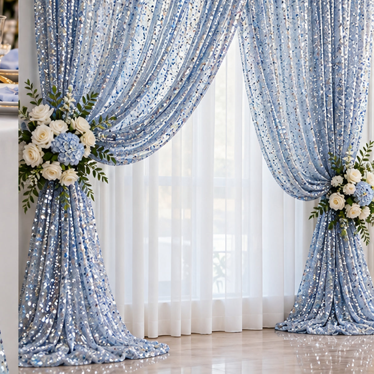 BPS Mesh Lace Lt. Blue Fabric Sheer Stretch by the Yard Decor