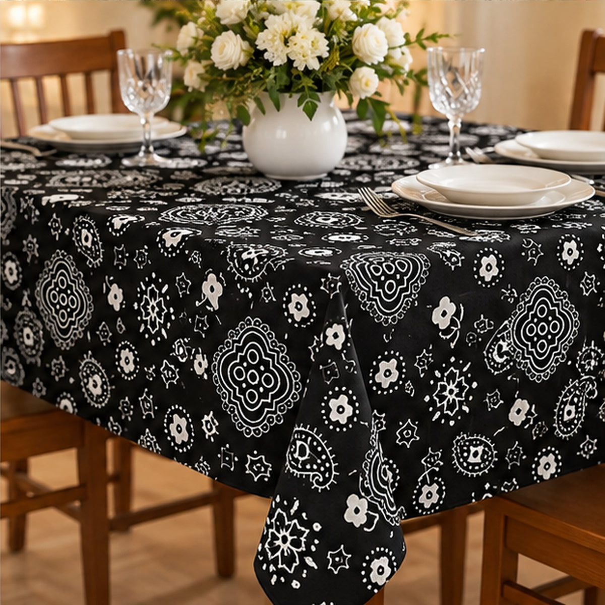 Paisley Bandanna Fabric Black Poly Cotton Print by the Yard Decor