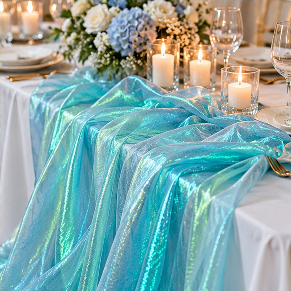 Aqua Crush Barbie Organza Fabric Shiny Sheer by the Yard Decor