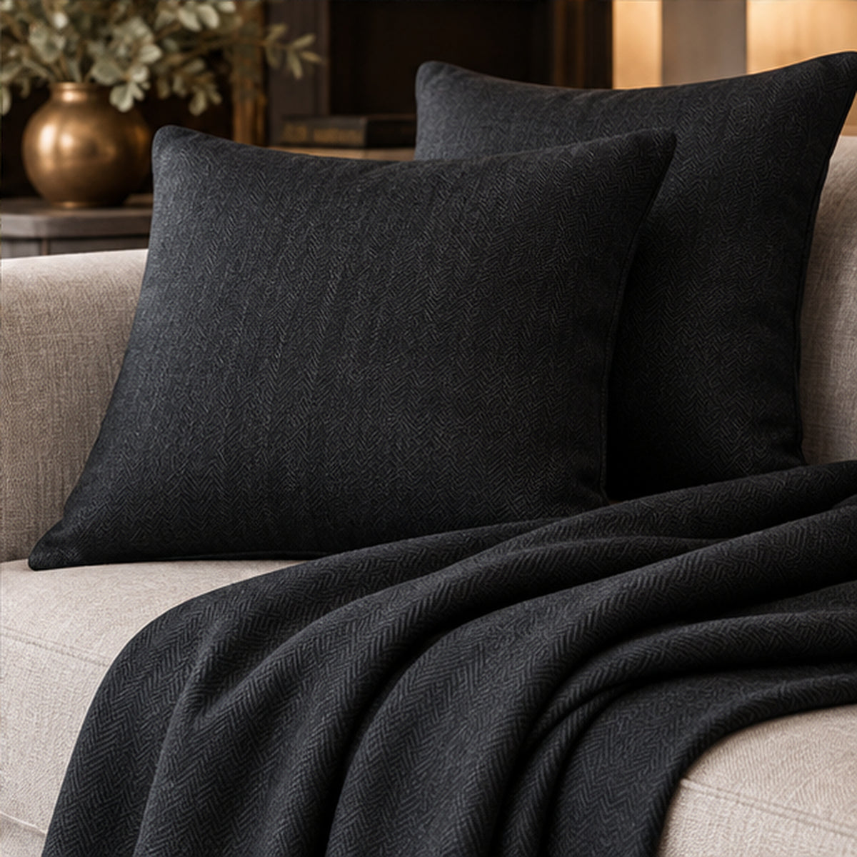 Black Herringbone Super Merino Wool Fabric 58/60in Width by the Yard Soft
