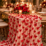 3D Butterflies Apple Red Lace Fabric Embroidered by the Yard Decor