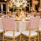 Blush Pink Rose Gold Sequin Spandex Chair Caps 220 GSM Stretch