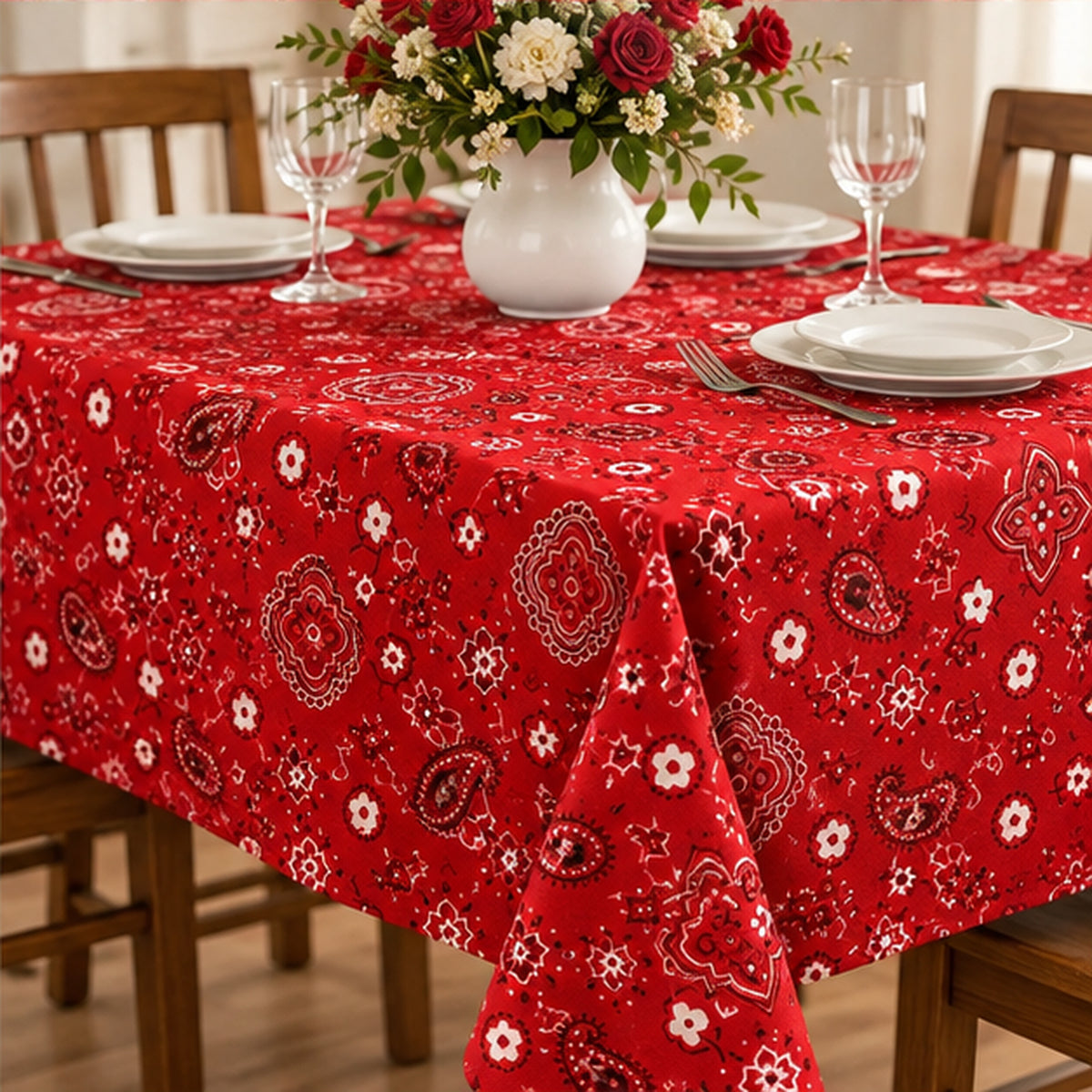 Paisley Bandanna Fabric Red Poly Cotton Print by the Yard Decor