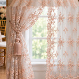 Beaded Lace Fabric Peach Embroidered Net Mesh 53 Inch by Yard
