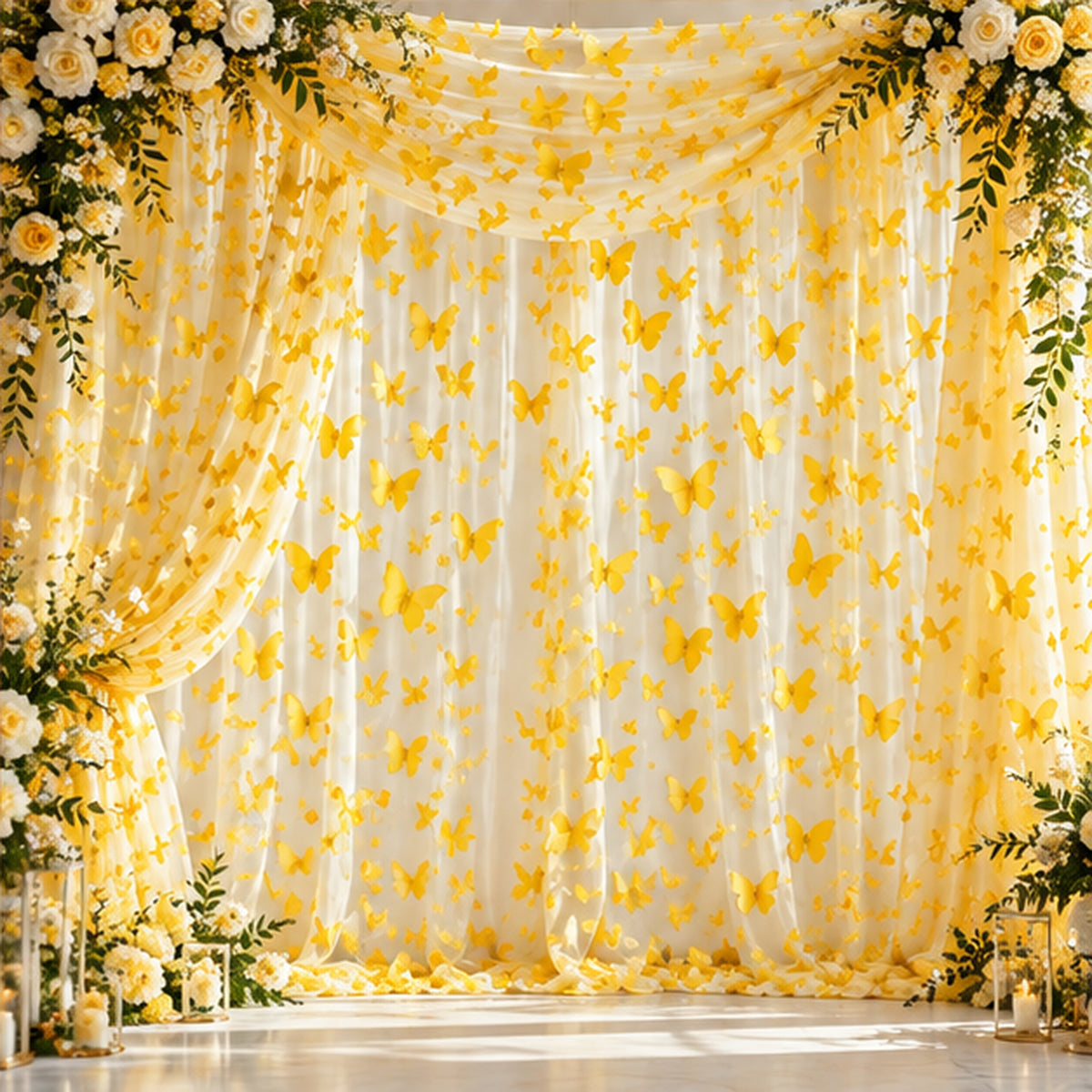 3D Butterflies Yellow Lace Fabric Embroidered Applique by the Yard