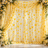 3D Butterflies Yellow Lace Fabric Embroidered Applique by the Yard