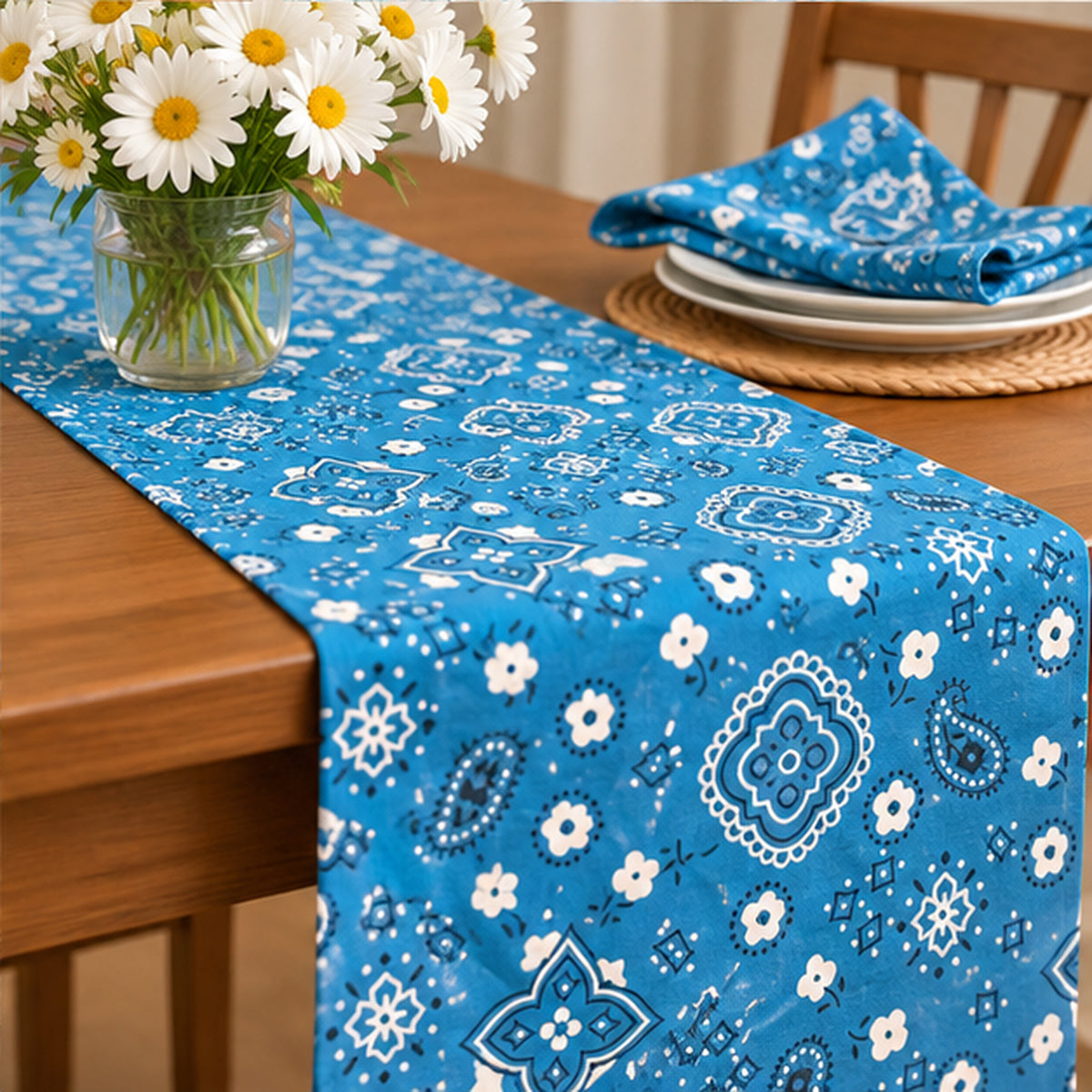 Paisley Bandanna Fabric Turquoise Poly Cotton Print by the Yard