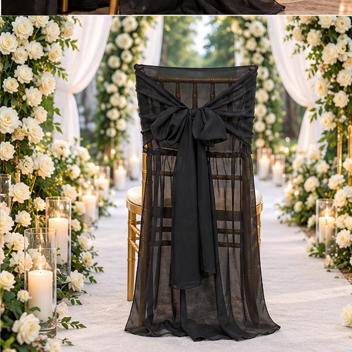 Black Chiffon Chiavari Chair Cover With Sash Soft Sheer Fabric