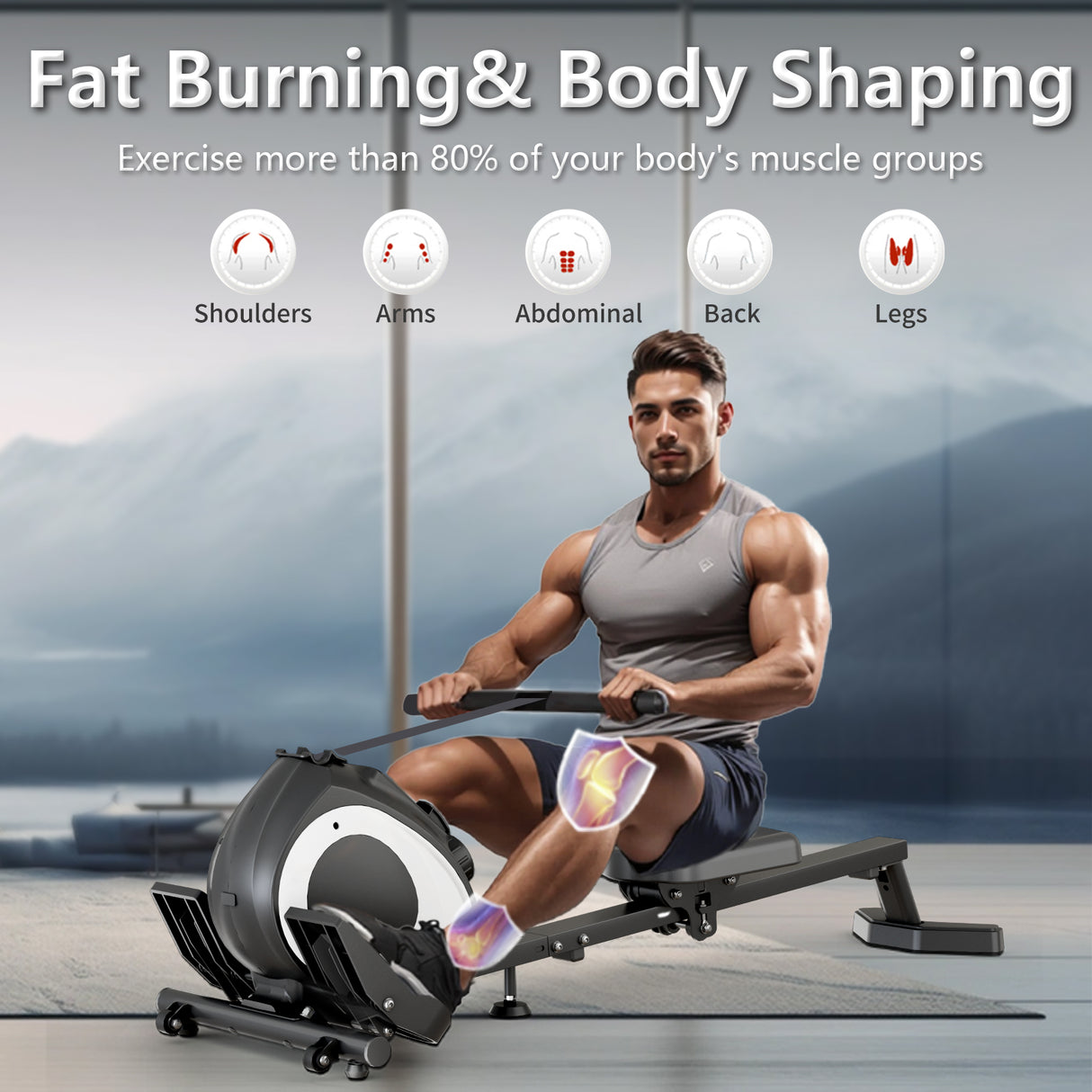 Magnetic Rowing Machine for Home, Adjustable 8-Speed Resistance, Full Body Workout, Supports Up to 265 lbs, Phone/Tablet Ready
