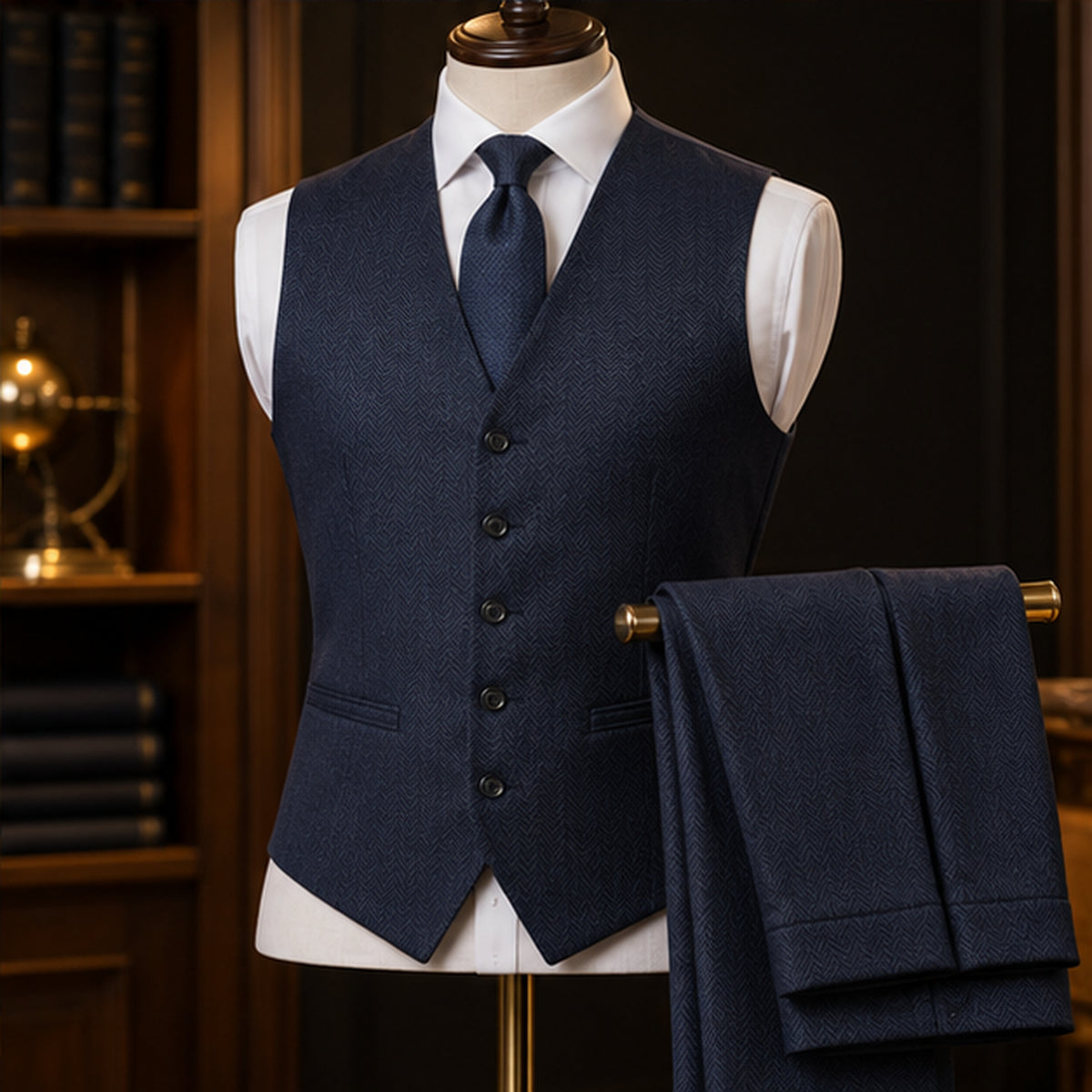 Navy Herringbone Merino Wool Fabric 58/60in Width by the Yard