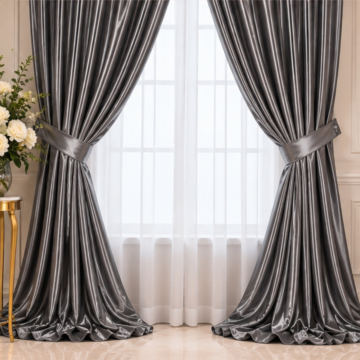 Gray Low Stretch Polyester Fabric Extra Wide 108/120 Inch Yard