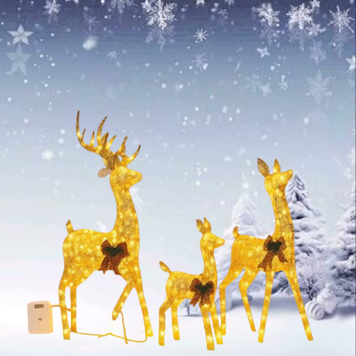 Champagne Cotton Thread Set of Three Deer 60" 48" 32" Holiday Decor