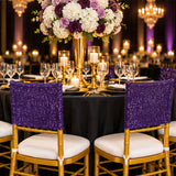 Eggplant Purple Sequin Spandex Chair Caps 220 GSM Shiny Stretch
