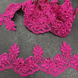 1 Yard Beaded & Corded Embroidered Lace Trim 3" Wide 100% Polyester for Bridal & Evening Dresses