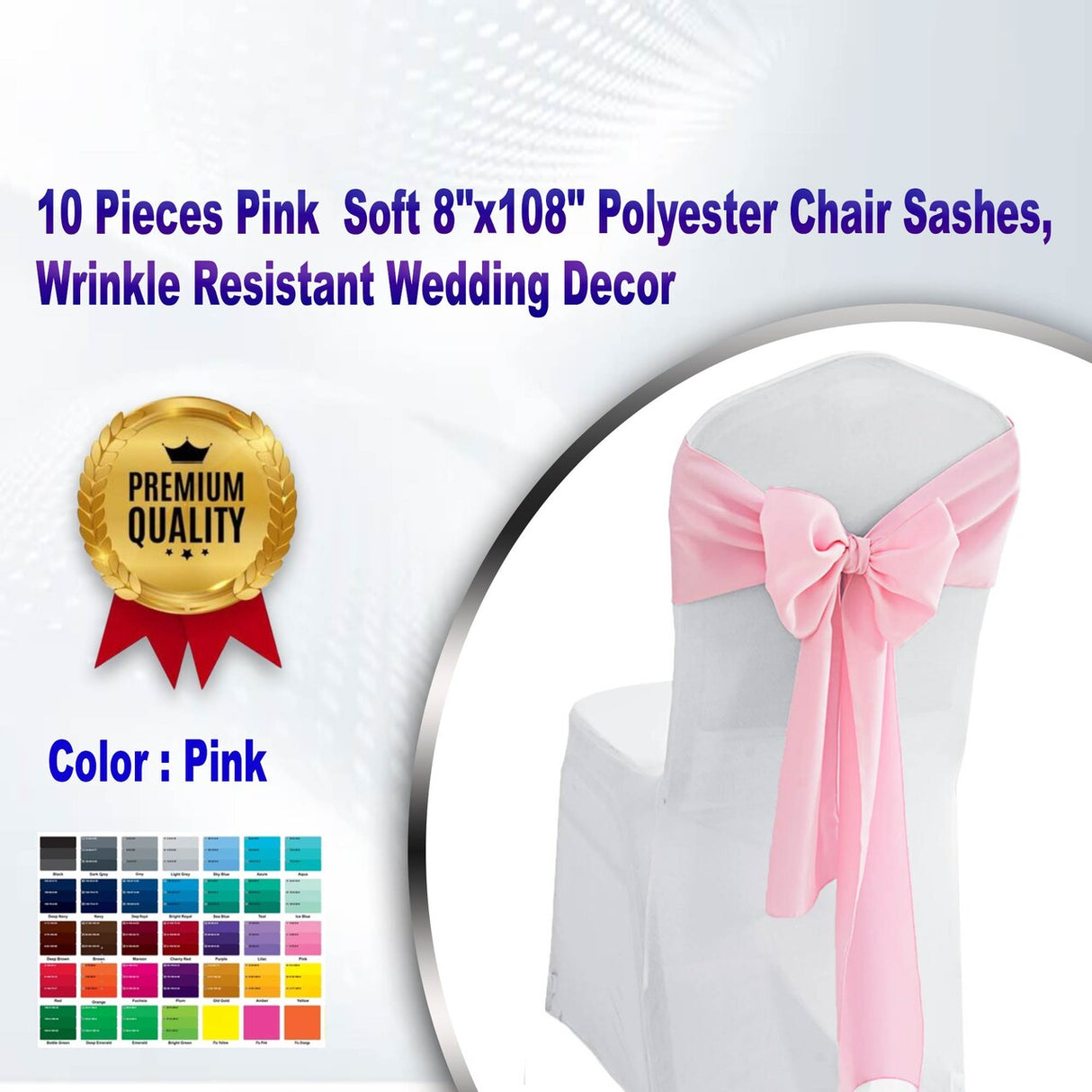 10 Pieces Pink Soft 8"x108" Polyester Chair Sashes, Wrinkle Resistant Wedding Decor