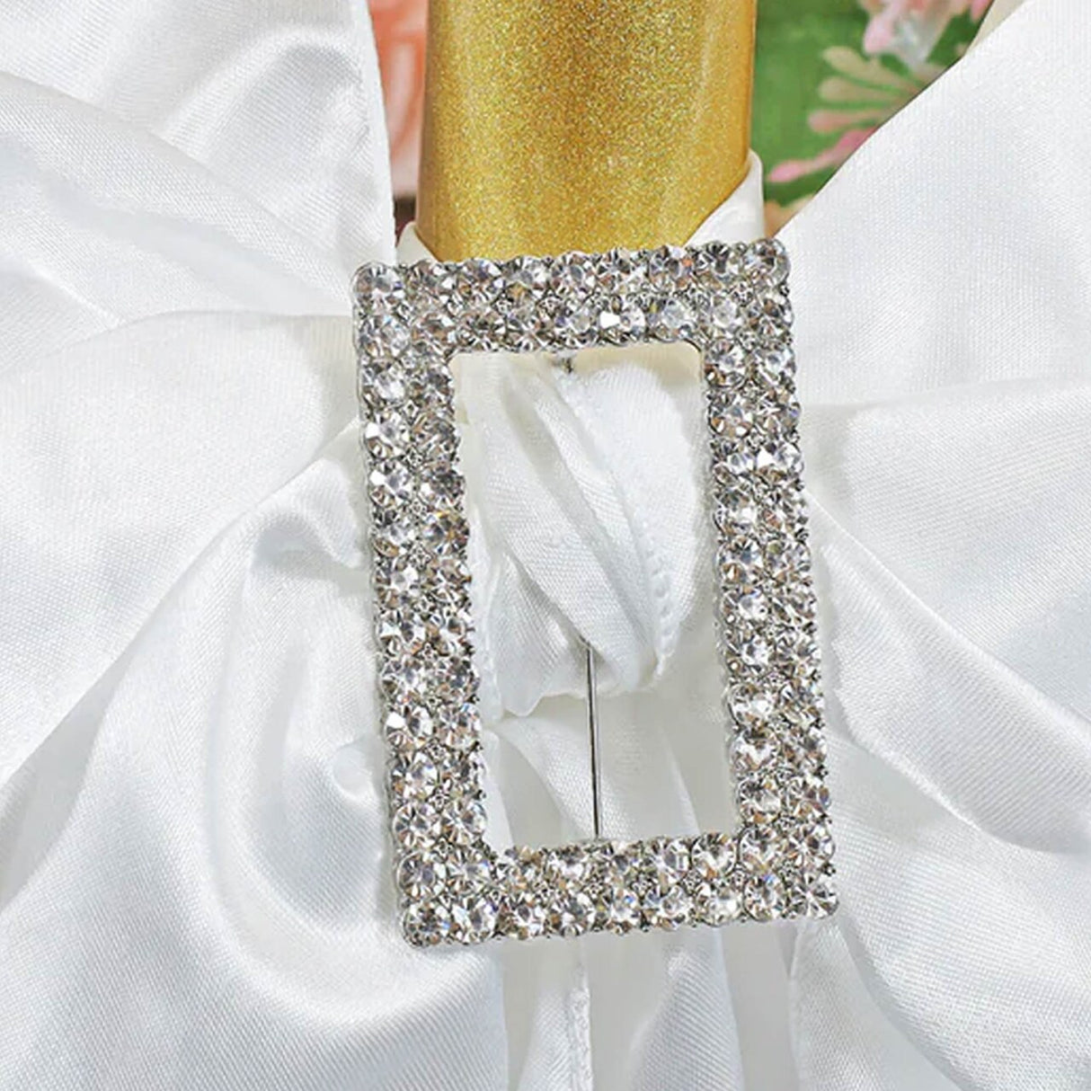 1 Piece Rectangular Rhinestone Chair Band Buckle Silver Metal Accent 2 Inch Width