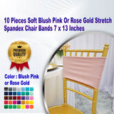 10 Pieces Soft Blush Pink Or Rose Gold Stretch Spandex Chair Bands 7 x 13 Inches