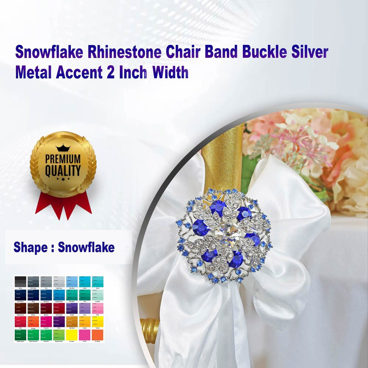 1 Piece Snowflake Rhinestone Chair Band Buckle Silver Metal Accent 2 Inch Width
