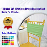 10 Pieces Soft Mint Green Stretch Spandex Chair Bands 7 x 13 Inches