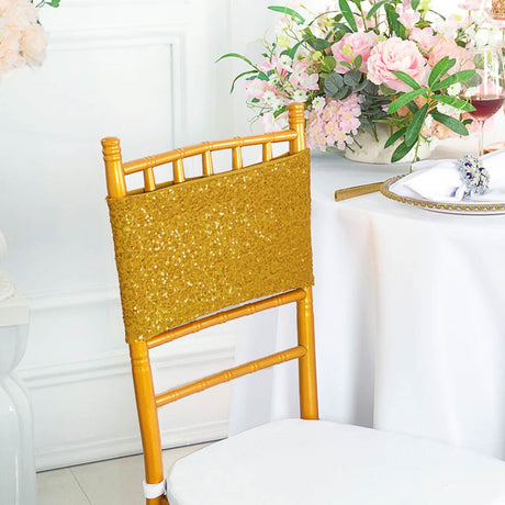 10 Pieces Glamorous Gold Sequin Stretch Spandex Chair Bands 7 x 13 Inches