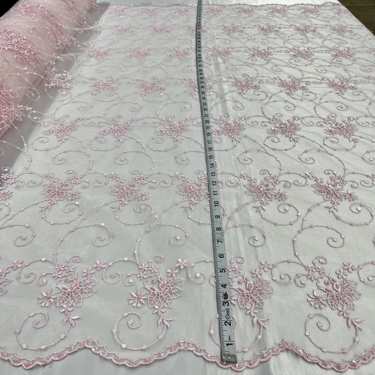 1 Yard Beaded Lace Fabric Embroidered Pearl Sequin Tulle Mesh Dress 52" Width