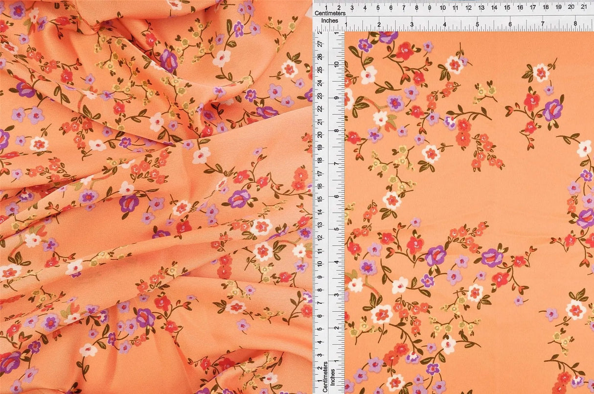 1 Yard Bubble Satin Floral Print Fabric, 58/59? Wide Polyester Spandex Blend
