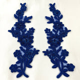 1 Yard Beaded & Corded Floral Lace Applique Embroidered on 100% Polyester Net Mesh 10" X 2" Each Side