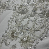 1 Yard Beaded Lace Embroidered 100% Polyester Net Sheer Bridal & Evening Dress Fabric