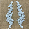 1 Pair 9.5" x 2" Each Side Beaded & Corded Floral Lace Applique Embroidered on 100% Polyester Net Mesh