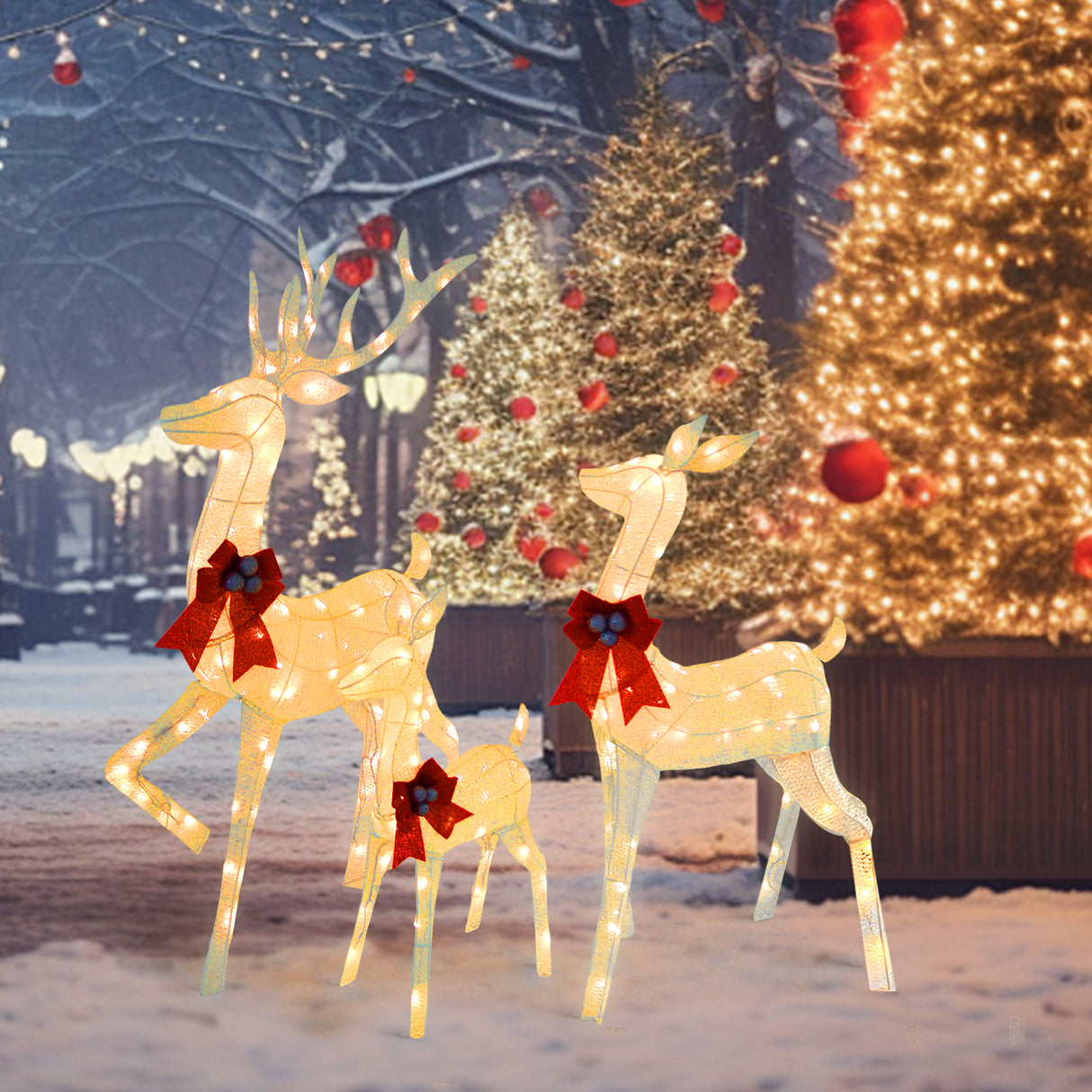 Outdoor Christmas Reindeer Set with Warm White LED Lights UL Listed Indoor/Outdoor Yard Decoration 31" 27" 18.5"