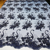 1 Yard Luxury Beaded and Corded Lace Fabric on Soft Polyester Net Mesh 54" Width