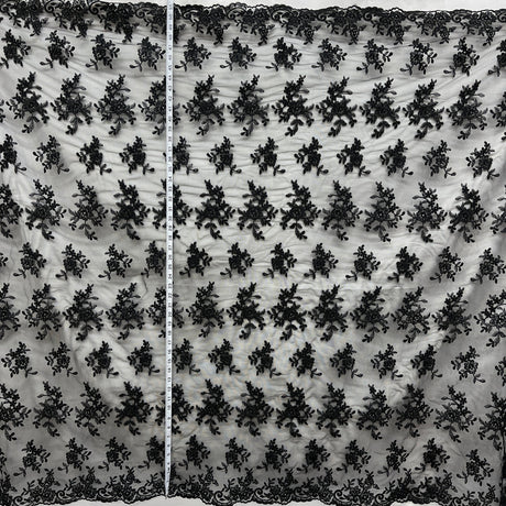 1 Yard Corded Bridal Lace Fabric Embroidered on 100% Polyester Net Mesh 53" Width