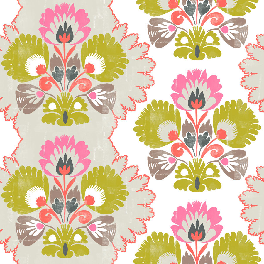 1 Yard Elegant Floral Damask Fabric, 18" x 18" Repeat