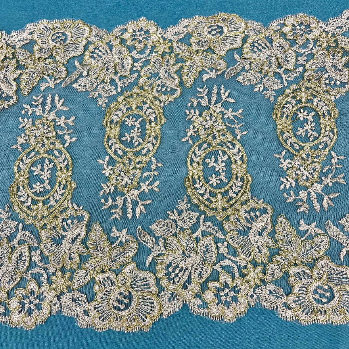 1 Yard 100% Polyester Net Mesh 12.5" Wide Corded Double Sided Lace Trimming