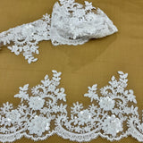 1 Yard Elegant Beaded & Corded Floral Lace Trimming on 100% Polyester Net Mesh