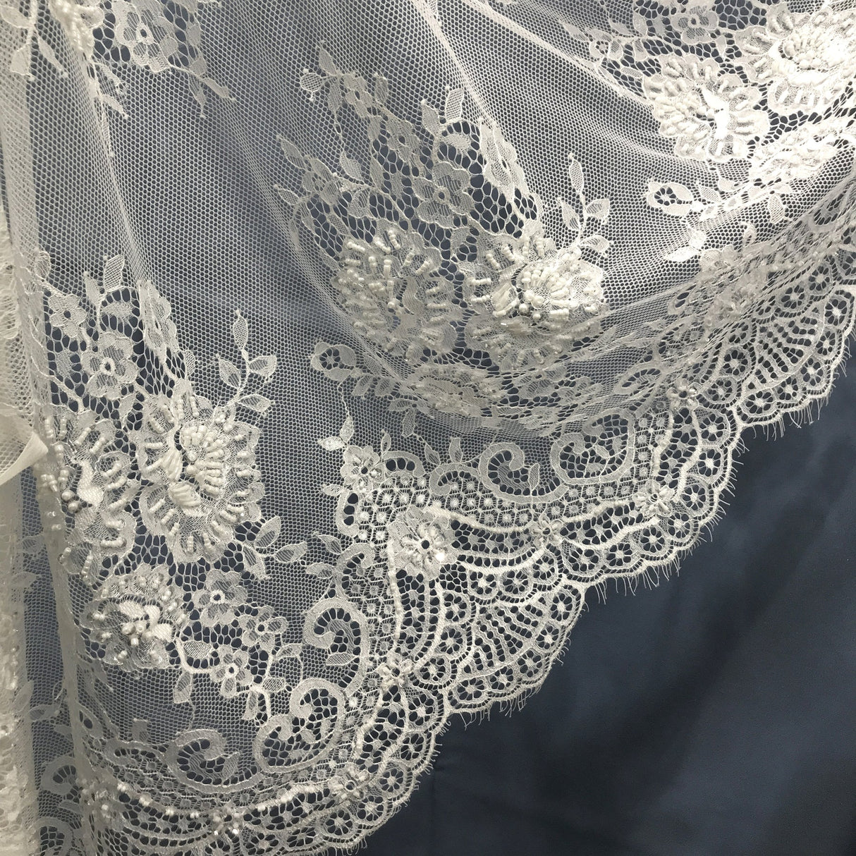 3 Yards Beaded Chantilly Embroidered Lace Fabric with Eyelash Scallop 58" Wide Luxurious Special Occasion Lace