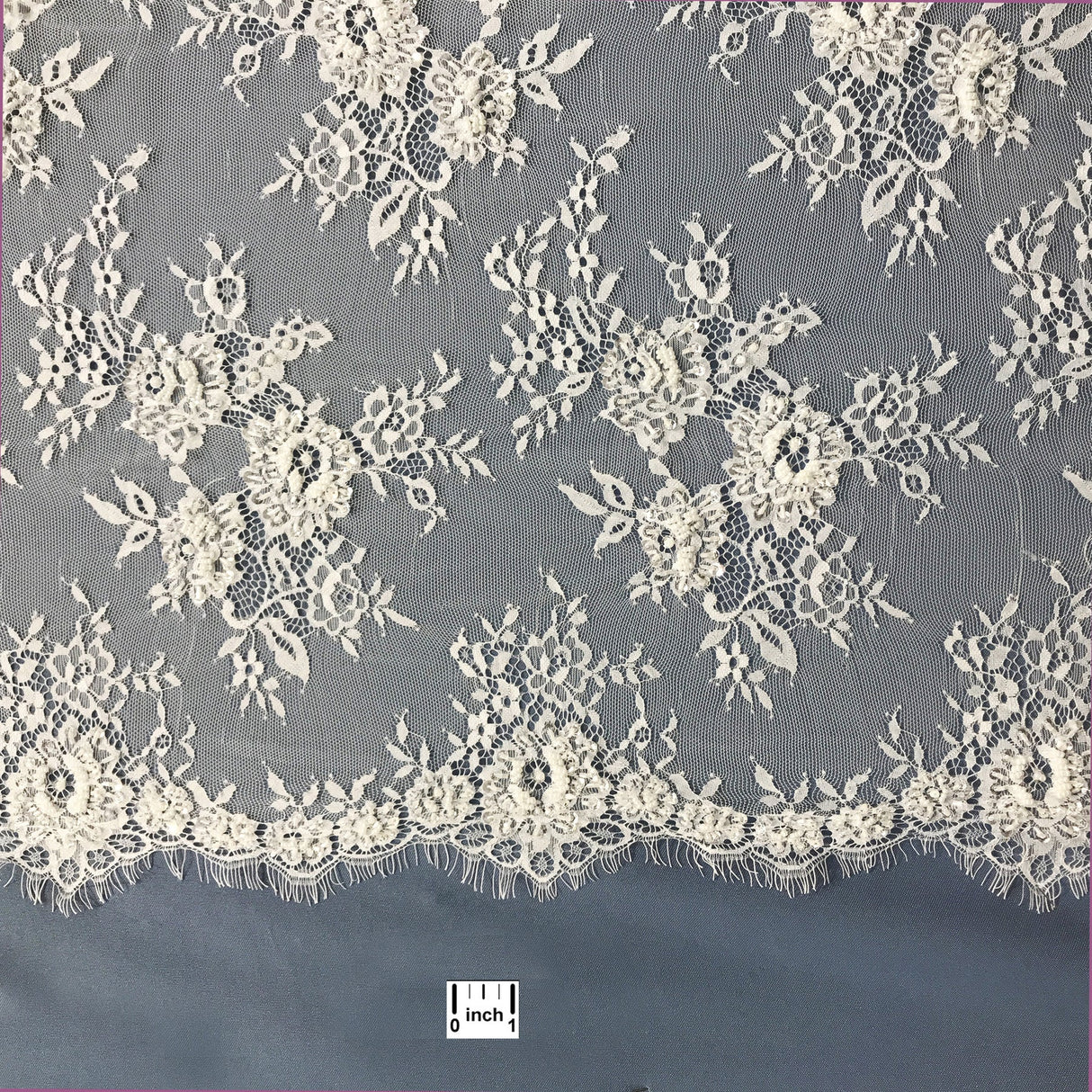 3 Yards Exquisite Beaded Chantilly Embroidered Lace with Delicate Eyelash Scallop 58" Wide