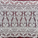1 Yard Beaded & Corded Lace Fabric on Polyester Net Mesh, White, 51" Wide, Embroidered Lace Fabric