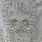 1 Yard Beaded Lace Embroidered 100% Polyester Net Sheer Bridal & Evening Dress Fabric