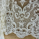 1 Yard Beaded & Corded Bridal Lace Fabric Embroidered on Polyester Net Mesh 53" Wide