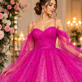 Glitter Mesh Fabric with Scattered Rhinestones 2 Way Stretch