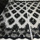 1 Yard Beaded 3D Floral Embroidered Lace Fabric on Polyester Net Mesh, 52" Width