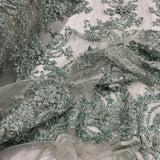 1 Yard Beaded 3D Floral Lace Fabric Embroidered on Polyester Net Mesh, Premium Embroidery Lace Fabric