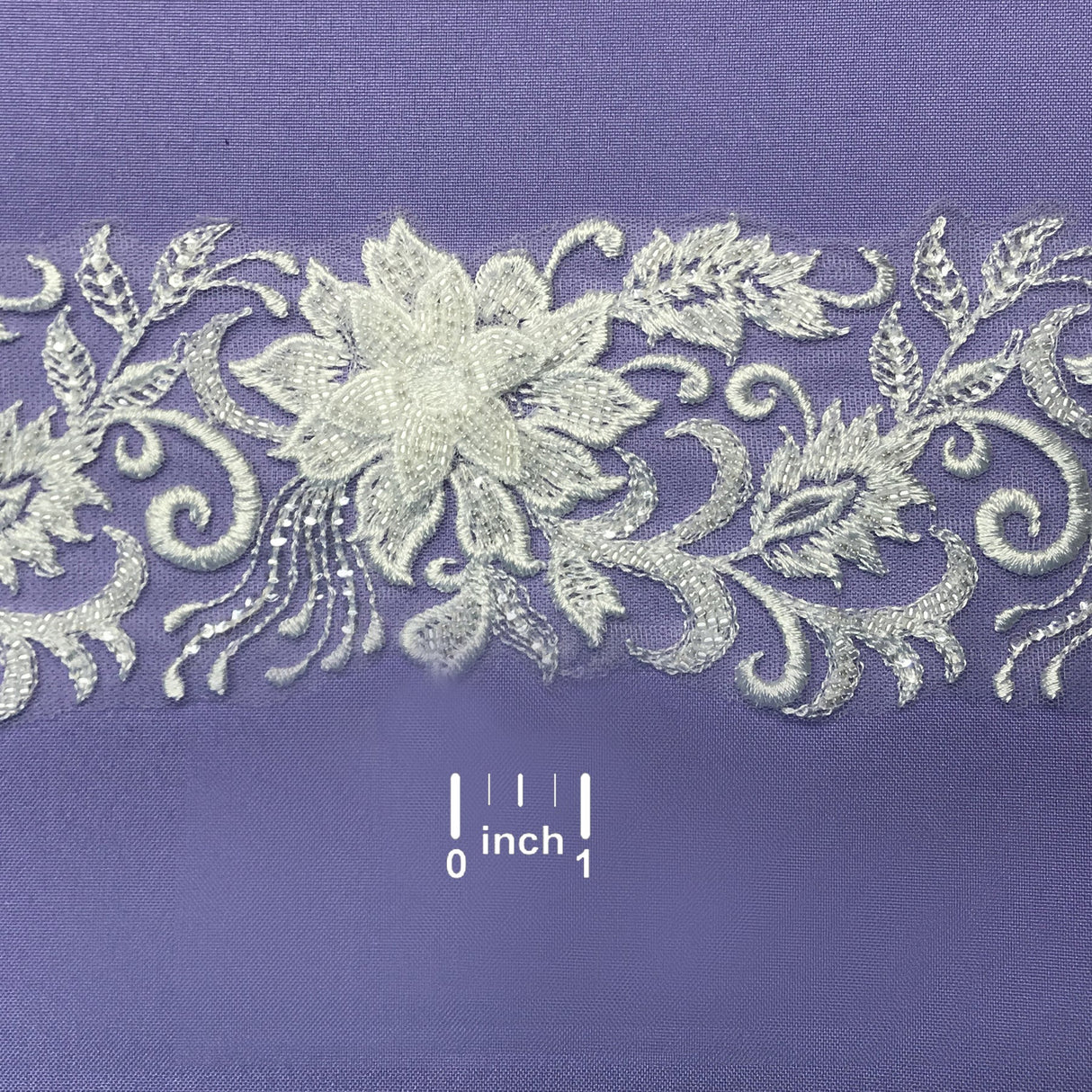 1 Yard Beaded 3D Floral Lace Trimming Embroidered on 100% Polyester Net Mesh 4" Wide