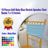 10 Pieces Soft Baby Blue Stretch Spandex Chair Bands 7 x 13 Inches