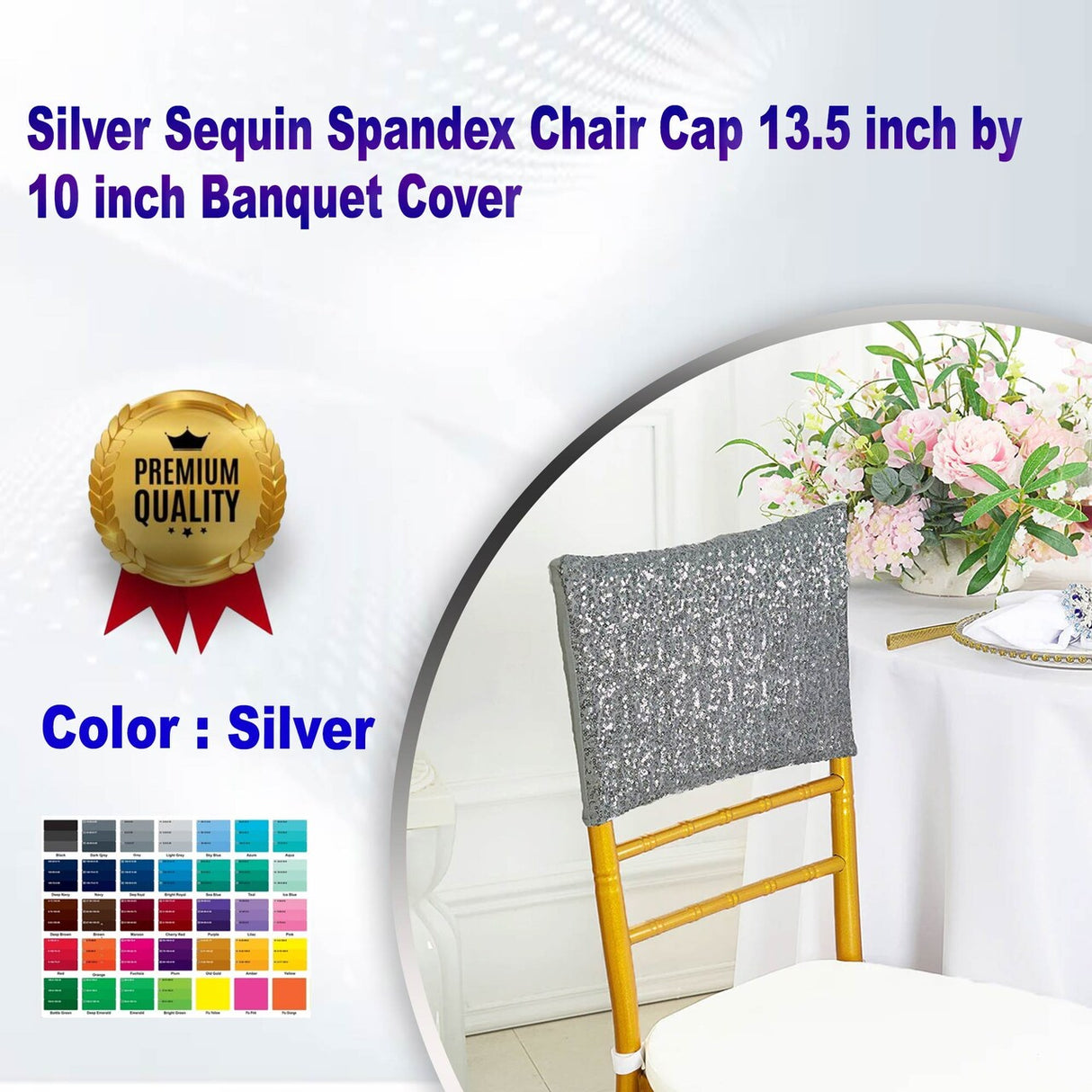 1 Piece Silver Sequin Spandex Chair Cap 13.5 inch by 10 inch Banquet Cover